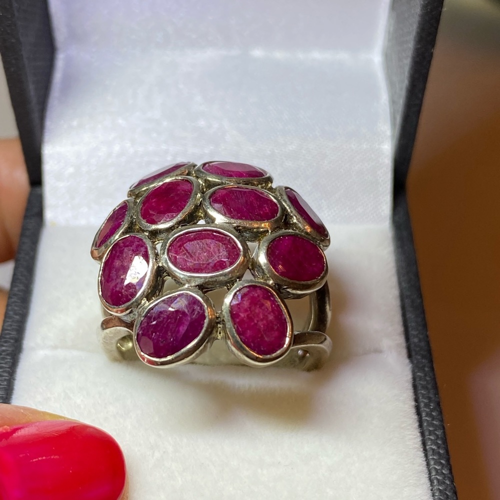 Vintage Rough Ruby Silver Cocktail Ring - image 5